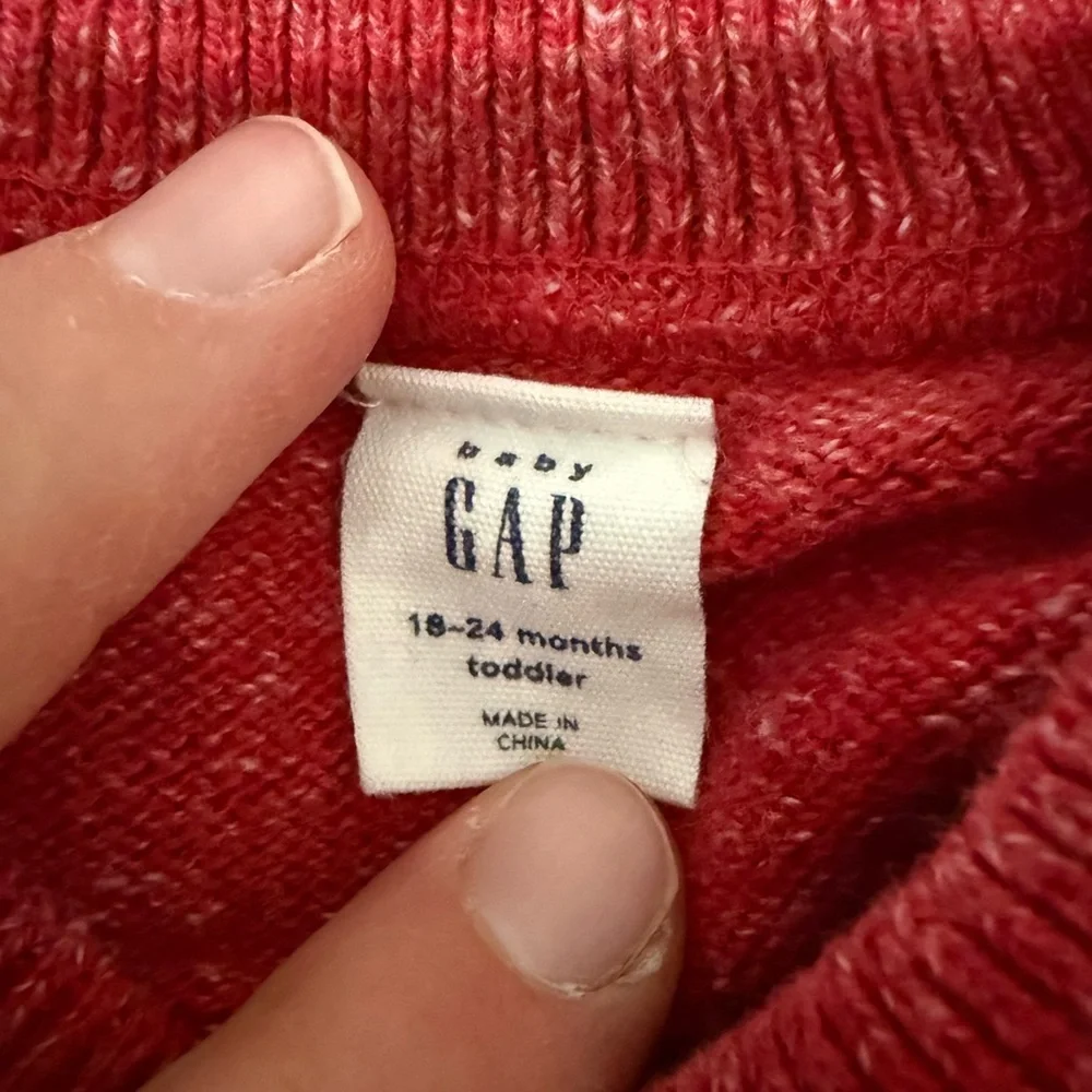GAP Red Kids Crewneck Sweater with Gold Bear Pin